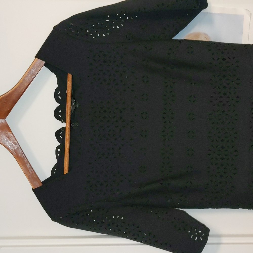 Banana Republic Black Eyelet Midi Dress with Scallop Neckline